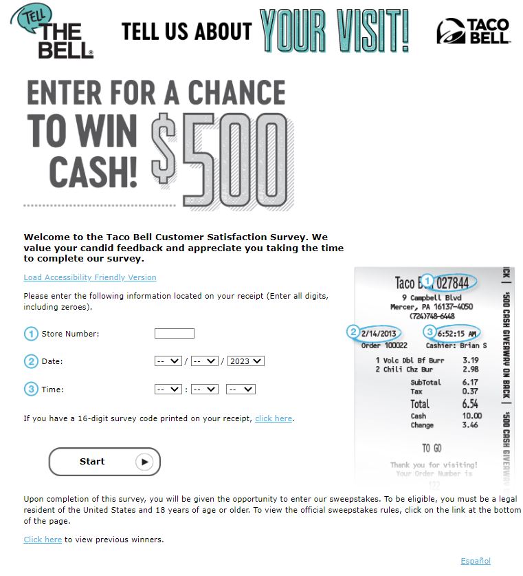 Tell The Bell Sweepstakes With Store Number